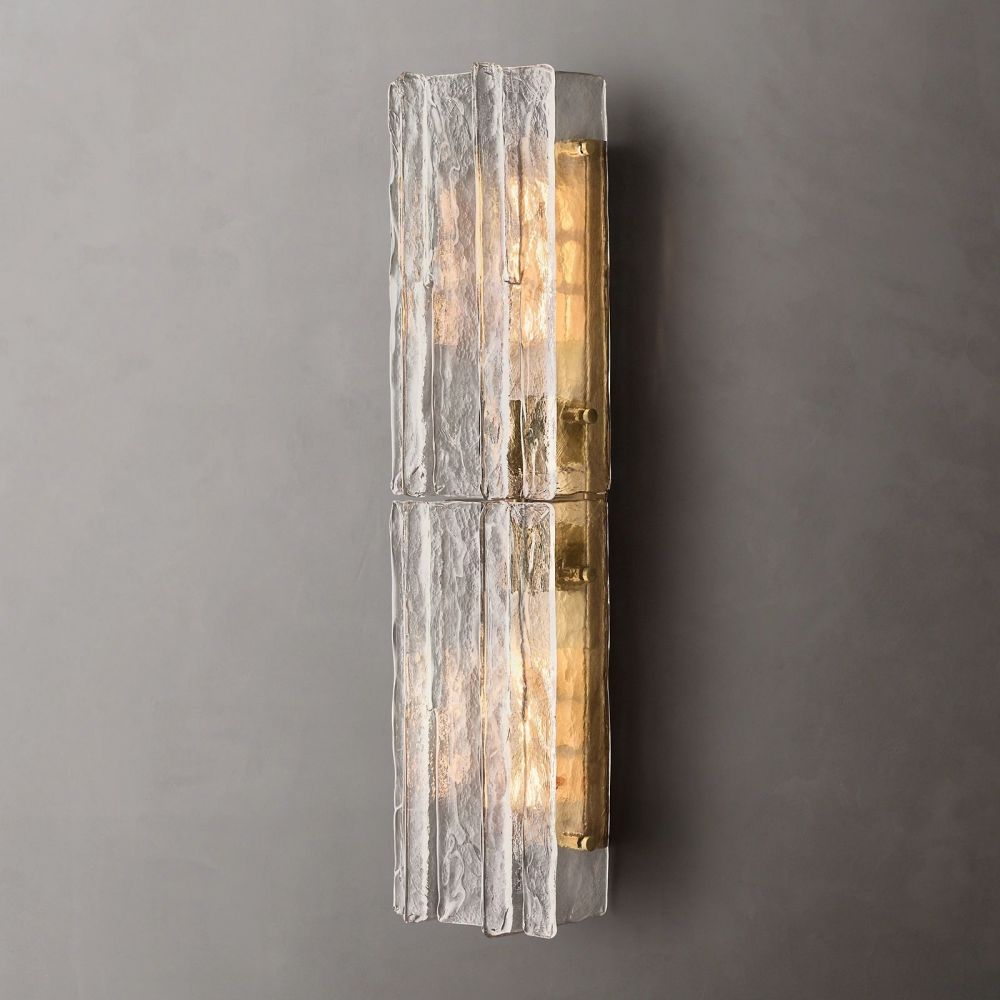 Textured Glass Wall Light Fixture Steel Frame Mid-Century Sconce for Living Room Bedroom Hallway Entryway | Thomler