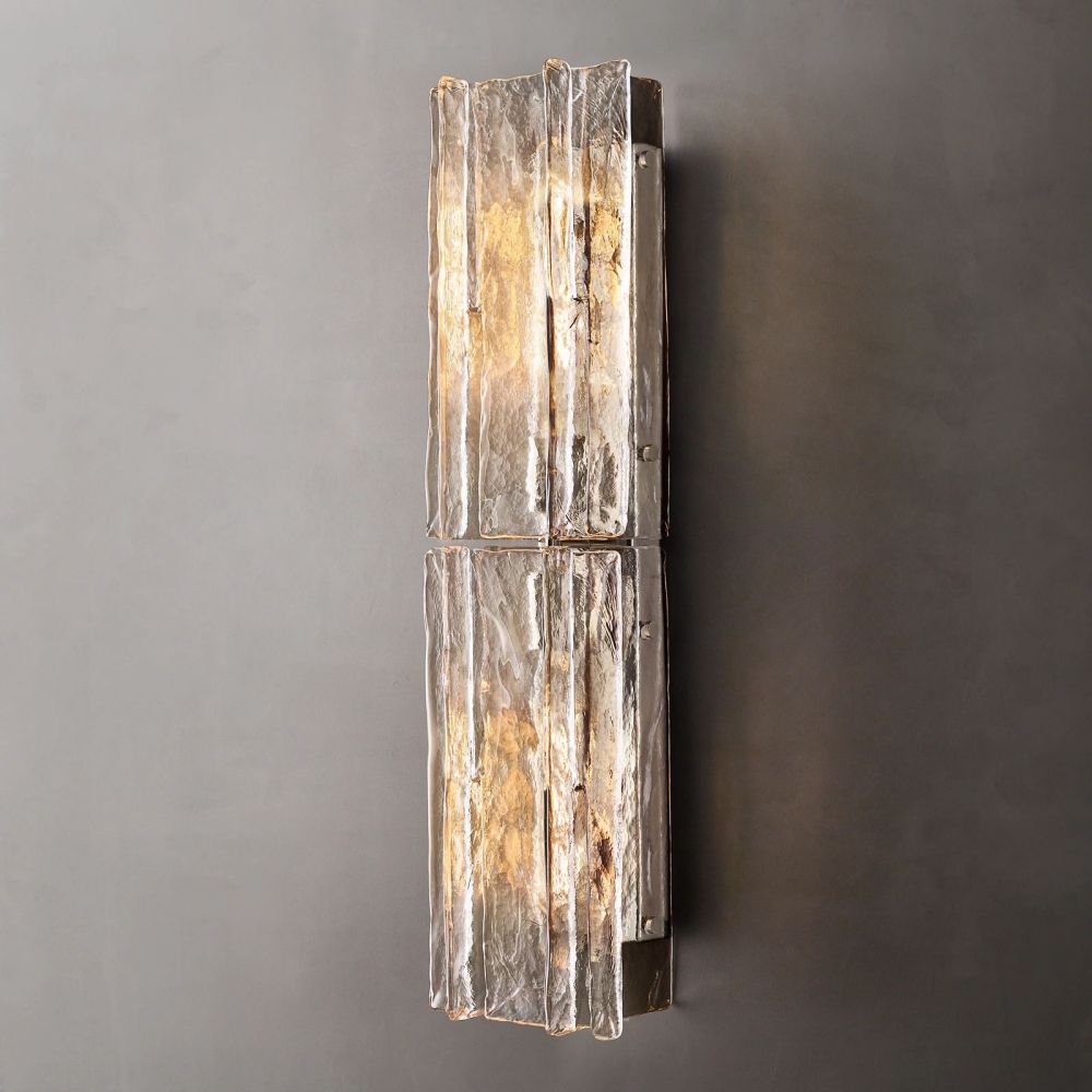Textured Glass Wall Light Fixture Steel Frame Mid-Century Sconce for Living Room Bedroom Hallway Entryway | Thomler