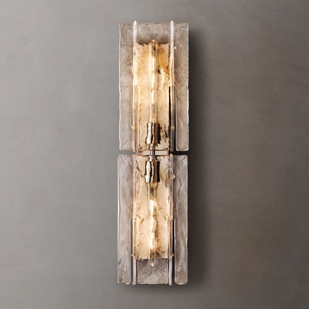 Textured Glass Wall Light Fixture Steel Frame Mid-Century Sconce for Living Room Bedroom Hallway Entryway | Thomler