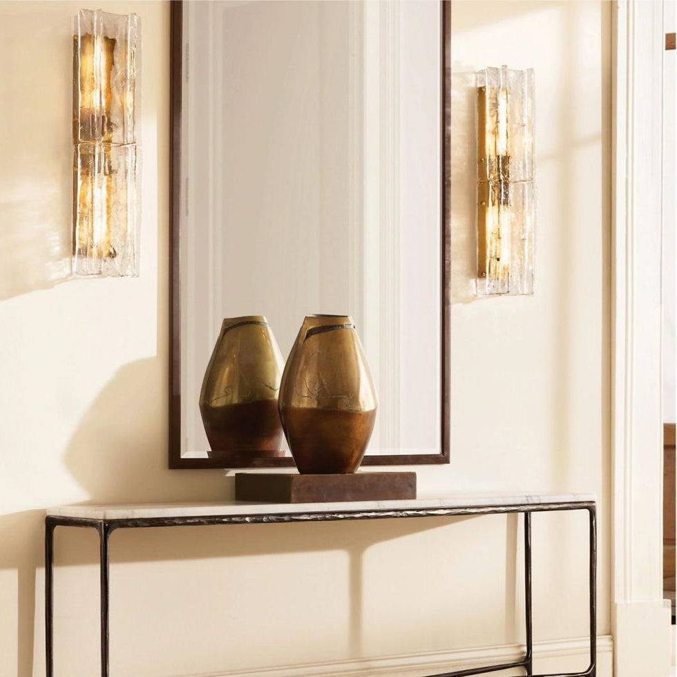 Textured Glass Wall Light Fixture Steel Frame Mid-Century Sconce for Living Room Bedroom Hallway Entryway | Thomler