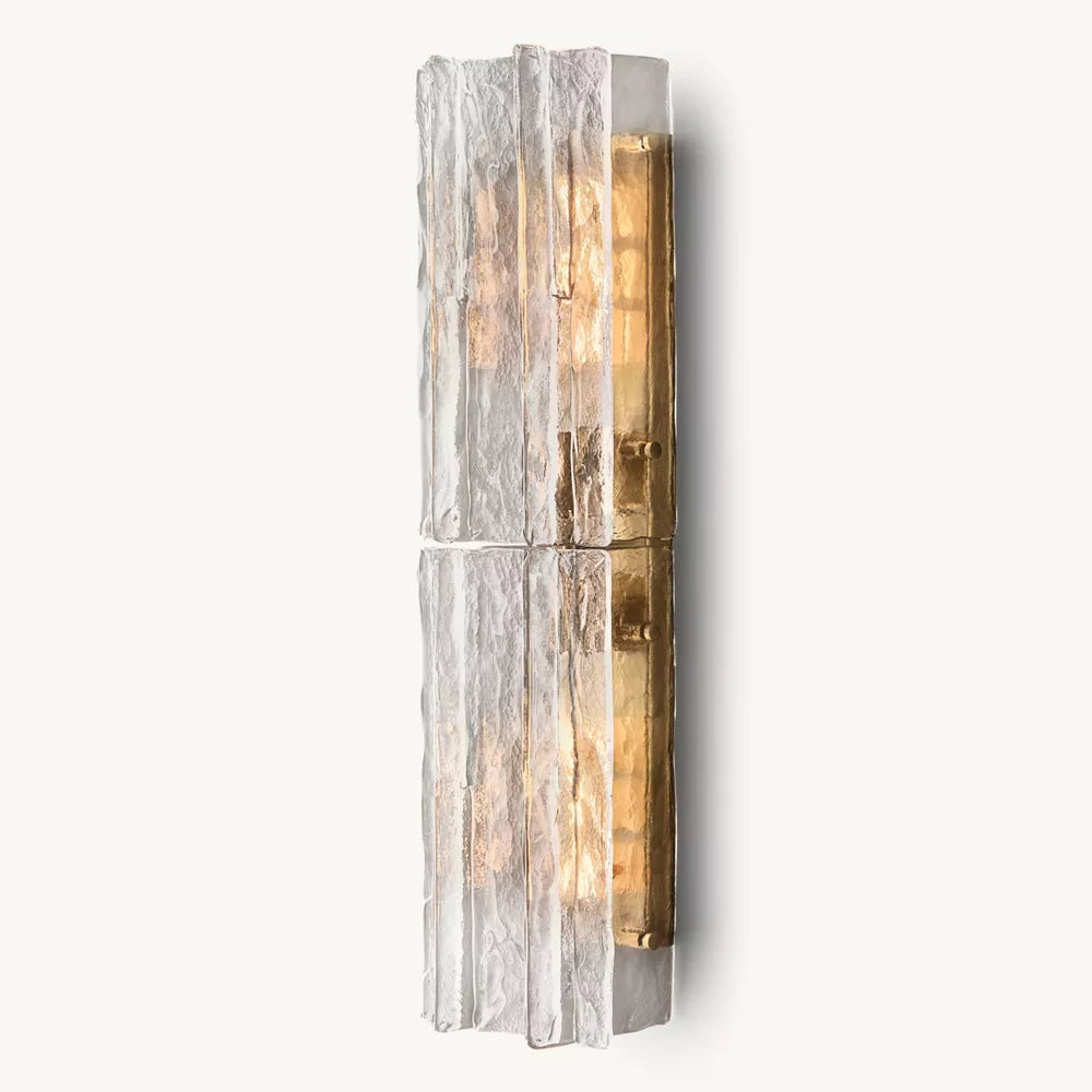Textured Glass Wall Light Fixture Steel Frame Mid-Century Sconce for Living Room Bedroom Hallway Entryway | Thomler