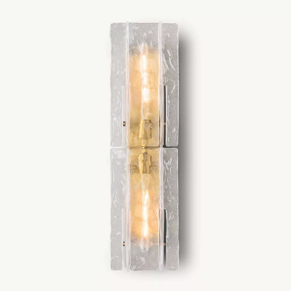 Textured Glass Wall Light Fixture Steel Frame Mid-Century Sconce for Living Room Bedroom Hallway Entryway | Thomler