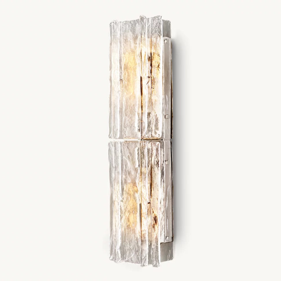 Textured Glass Wall Light Fixture Steel Frame Mid-Century Sconce for Living Room Bedroom Hallway Entryway | Thomler