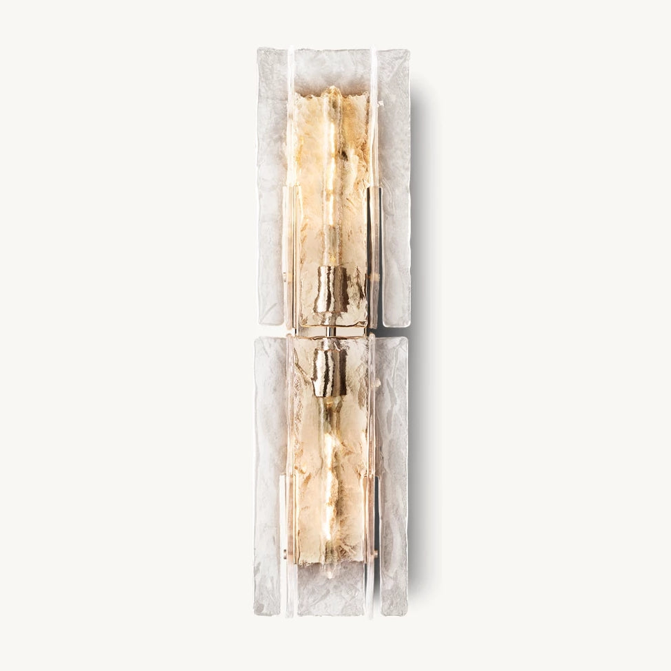Textured Glass Wall Light Fixture Steel Frame Mid-Century Sconce for Living Room Bedroom Hallway Entryway | Thomler