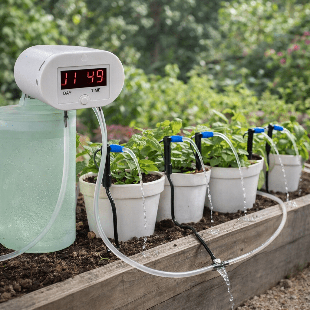 Automatic Indoor Plant Watering Timer System with Programmable Schedule & Rechargeable Battery for Home Garden Self-Irrigation | Thomler