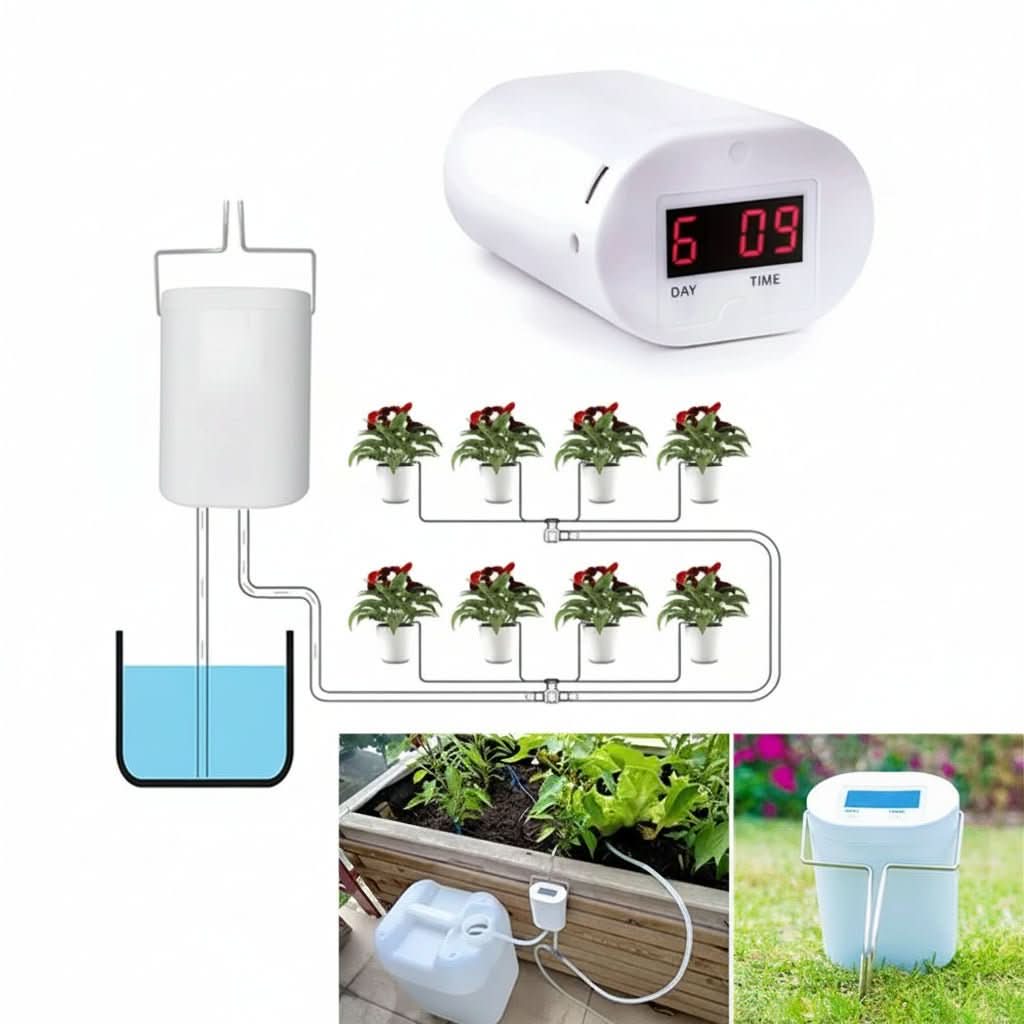 Automatic Indoor Plant Watering Timer System with Programmable Schedule & Rechargeable Battery for Home Garden Self-Irrigation | Thomler