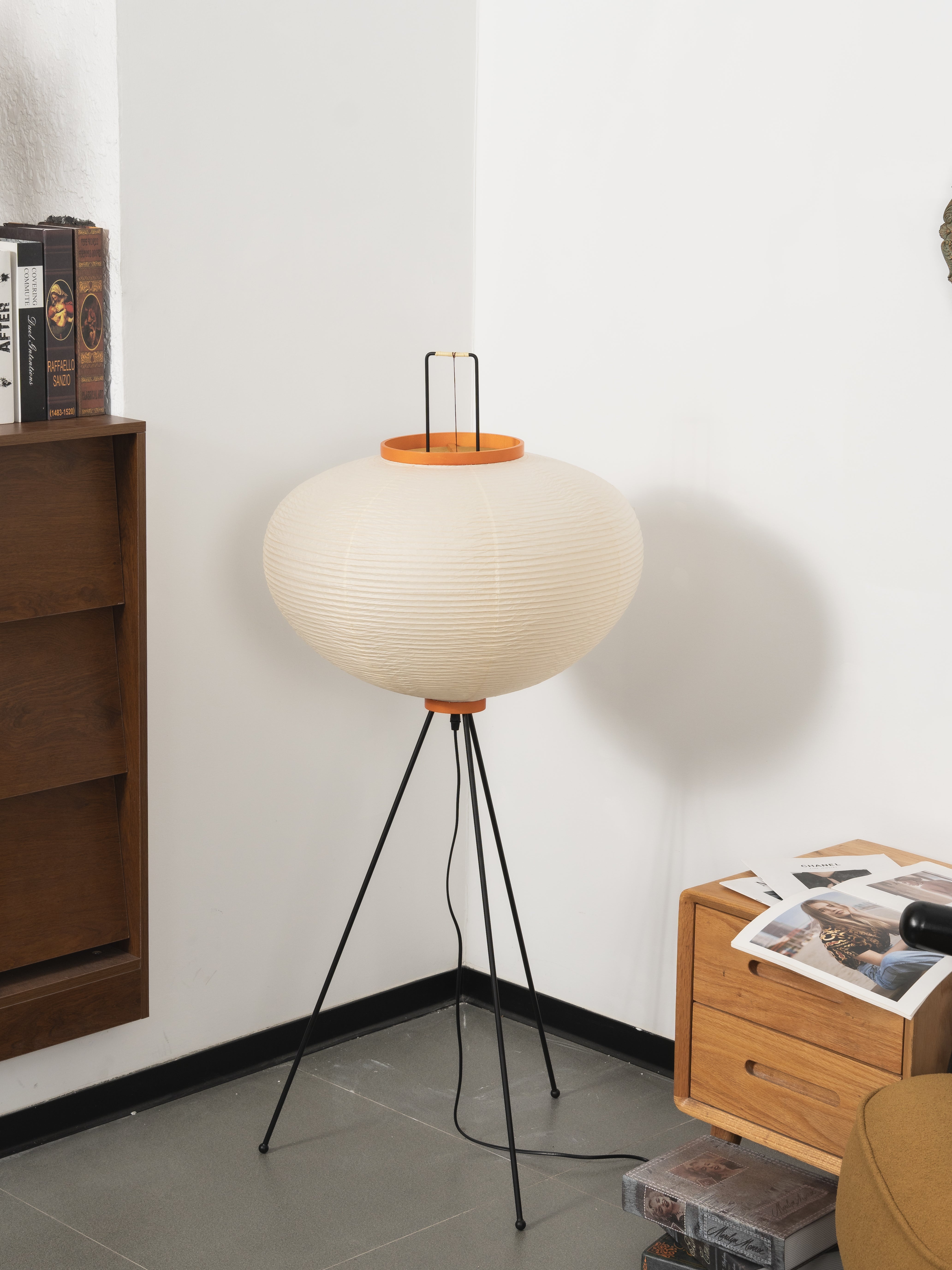 Floor Lamp Mulberry Paper Shade Ø 50.0 cm (19.7") White Living Room Bedroom Japandi Japanese Style Reading Light | Thomler