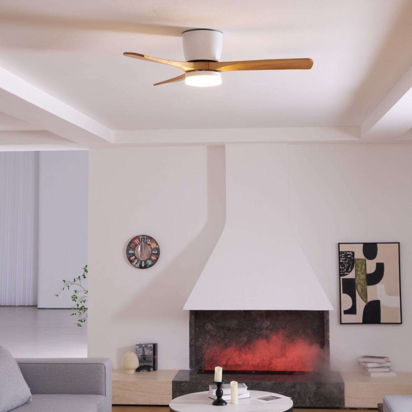 Nordic Ceiling Fan Light 42 in Solid Wood Blades LED Bedroom Living Room Quiet DC Motor Modern Ceiling Fan | Thomler