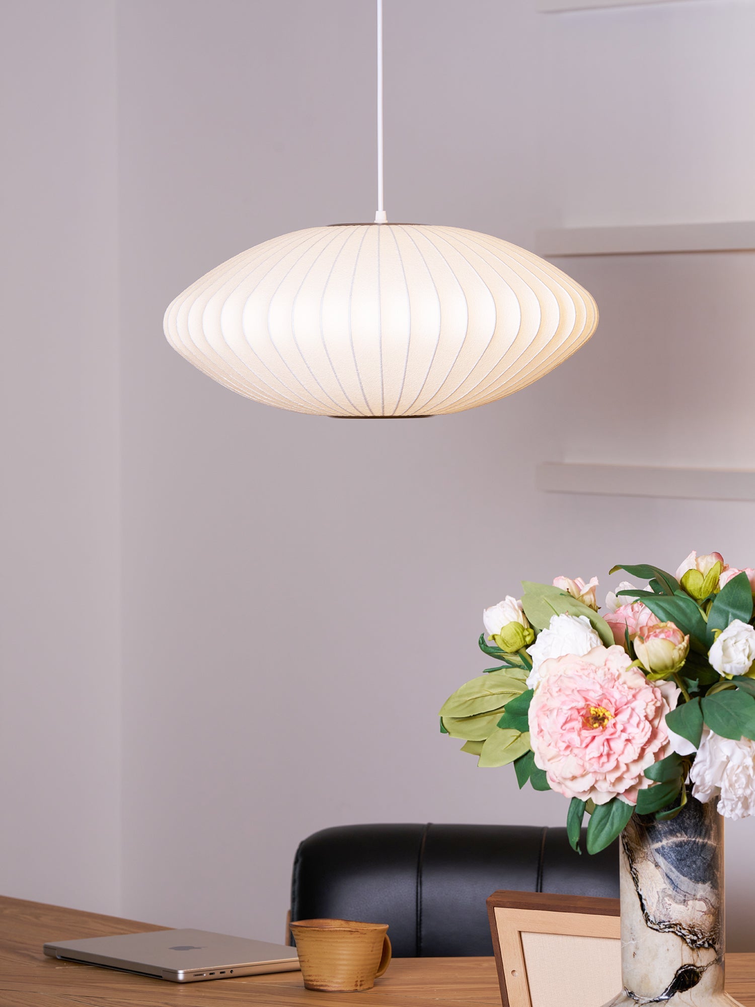 Bubble Silk Pendant Light 19.7 in White Ceiling Dining Room Modern Hanging Lamp | Thomler