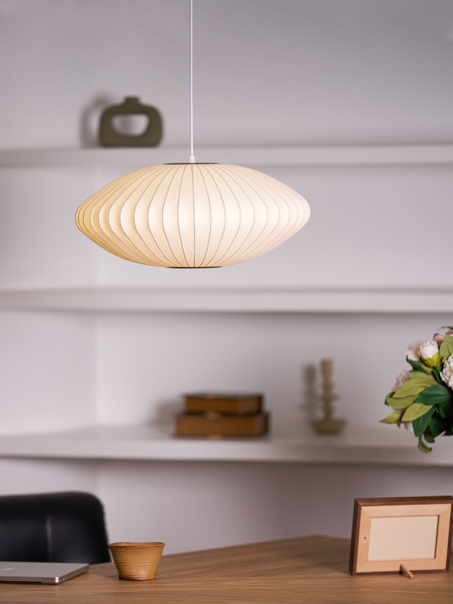 Bubble Silk Pendant Light 19.7 in White Ceiling Dining Room Modern Hanging Lamp | Thomler