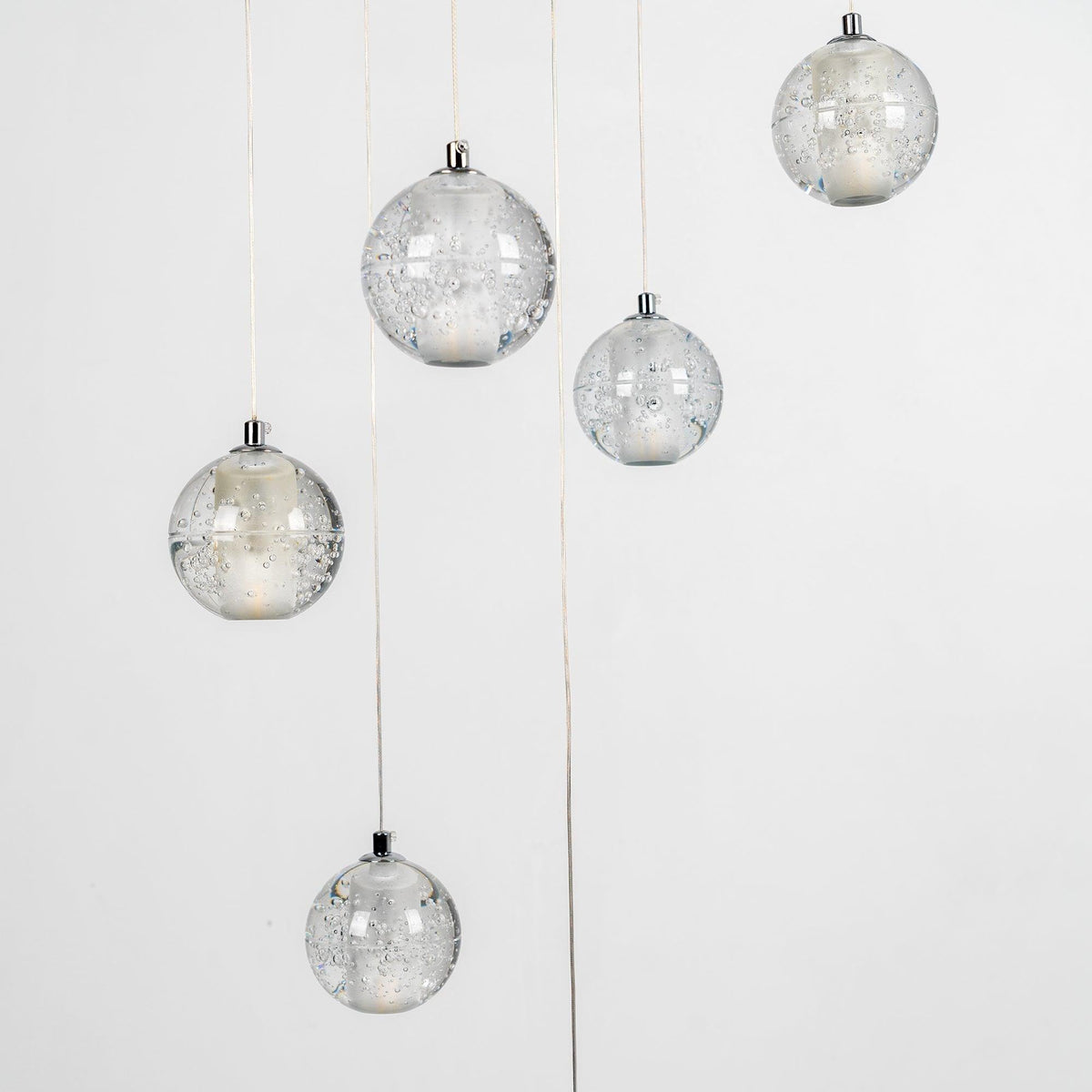 Spherical Glass Globe Multi-Drop Hanging Fixture – Adjustable Stairwell & Entryway Chandelier with Chrome Hardware | Thomler