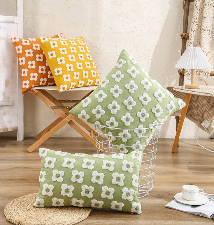 Cushion Cover Cotton Embroidered Daisy 45.0 x 45.0 cm Lavender Ivory Bedroom Sofa Decorative Pillow Case | Thomler