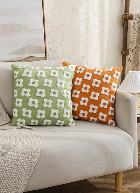 Cushion Cover Cotton Embroidered Daisy 45.0 x 45.0 cm Lavender Ivory Bedroom Sofa Decorative Pillow Case | Thomler