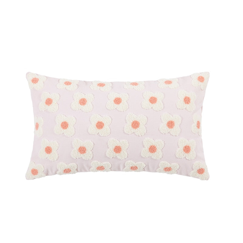 Cushion Cover Cotton Embroidered Daisy 45.0 x 45.0 cm Lavender Ivory Bedroom Sofa Decorative Pillow Case | Thomler