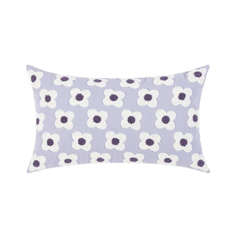 Cushion Cover Cotton Embroidered Daisy 45.0 x 45.0 cm Lavender Ivory Bedroom Sofa Decorative Pillow Case | Thomler