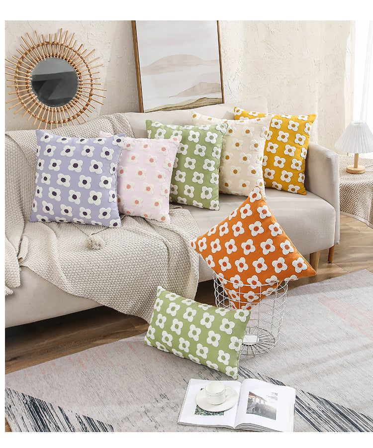 Cushion Cover Cotton Embroidered Daisy 45.0 x 45.0 cm Lavender Ivory Bedroom Sofa Decorative Pillow Case | Thomler