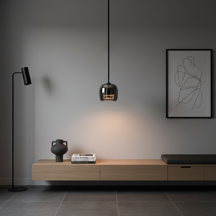 Pendant Light Glass 6.3 in Smoke Gray 7W Indoor Dining Room Kitchen Ceiling Lamp Contemporary Minimalist Design | Thomler
