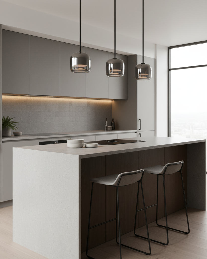Pendant Light Glass 6.3 in Smoke Gray 7W Indoor Dining Room Kitchen Ceiling Lamp Contemporary Minimalist Design | Thomler