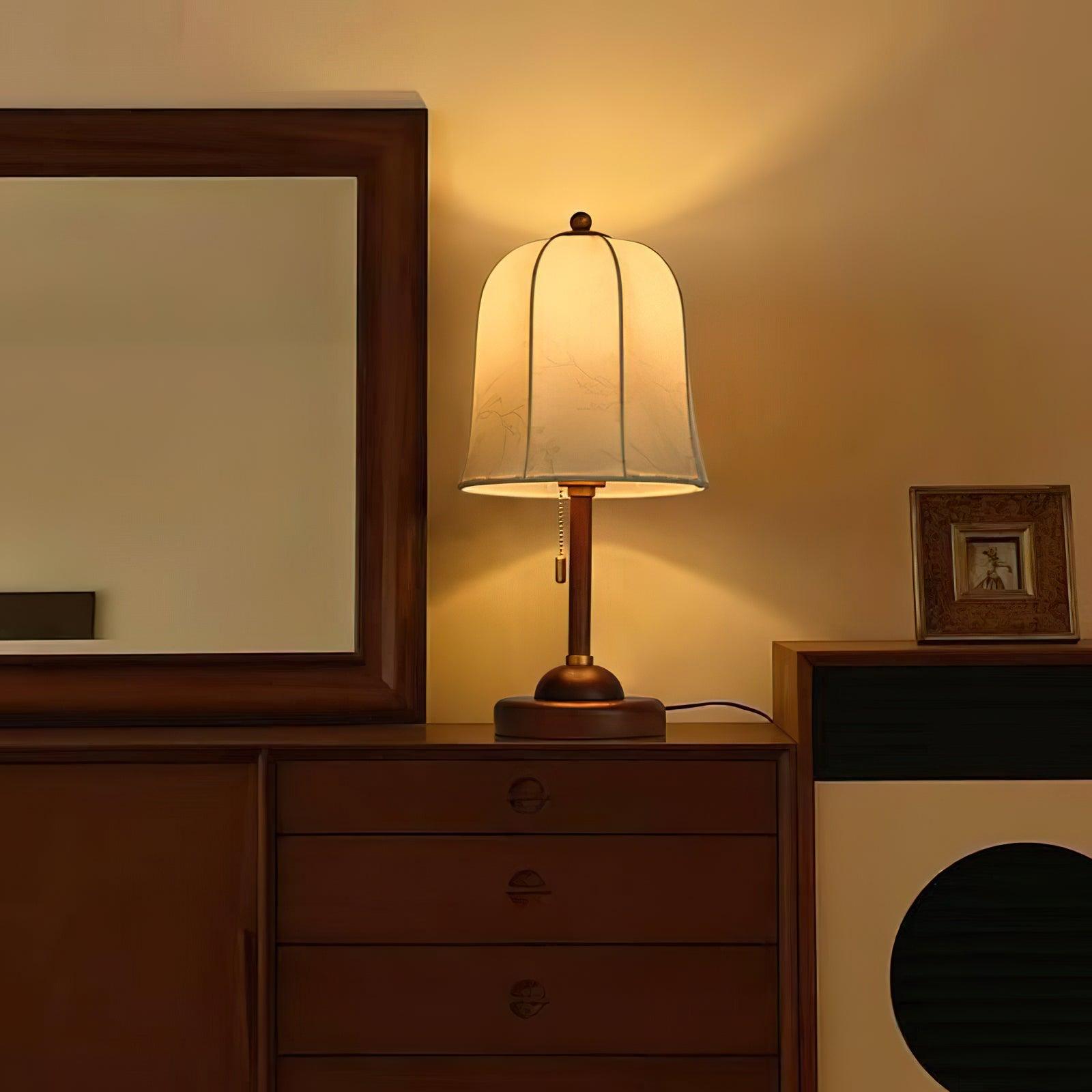 Table Lamp Fabric Shade 8.7 in Copper Walnut Bedroom Nightstand Bedside Reading Light Dimmable Accent Lighting | Thomler