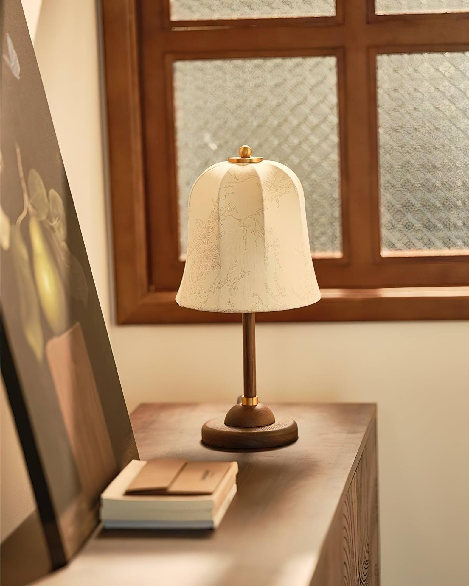 Table Lamp Fabric Shade 8.7 in Copper Walnut Bedroom Nightstand Bedside Reading Light Dimmable Accent Lighting | Thomler