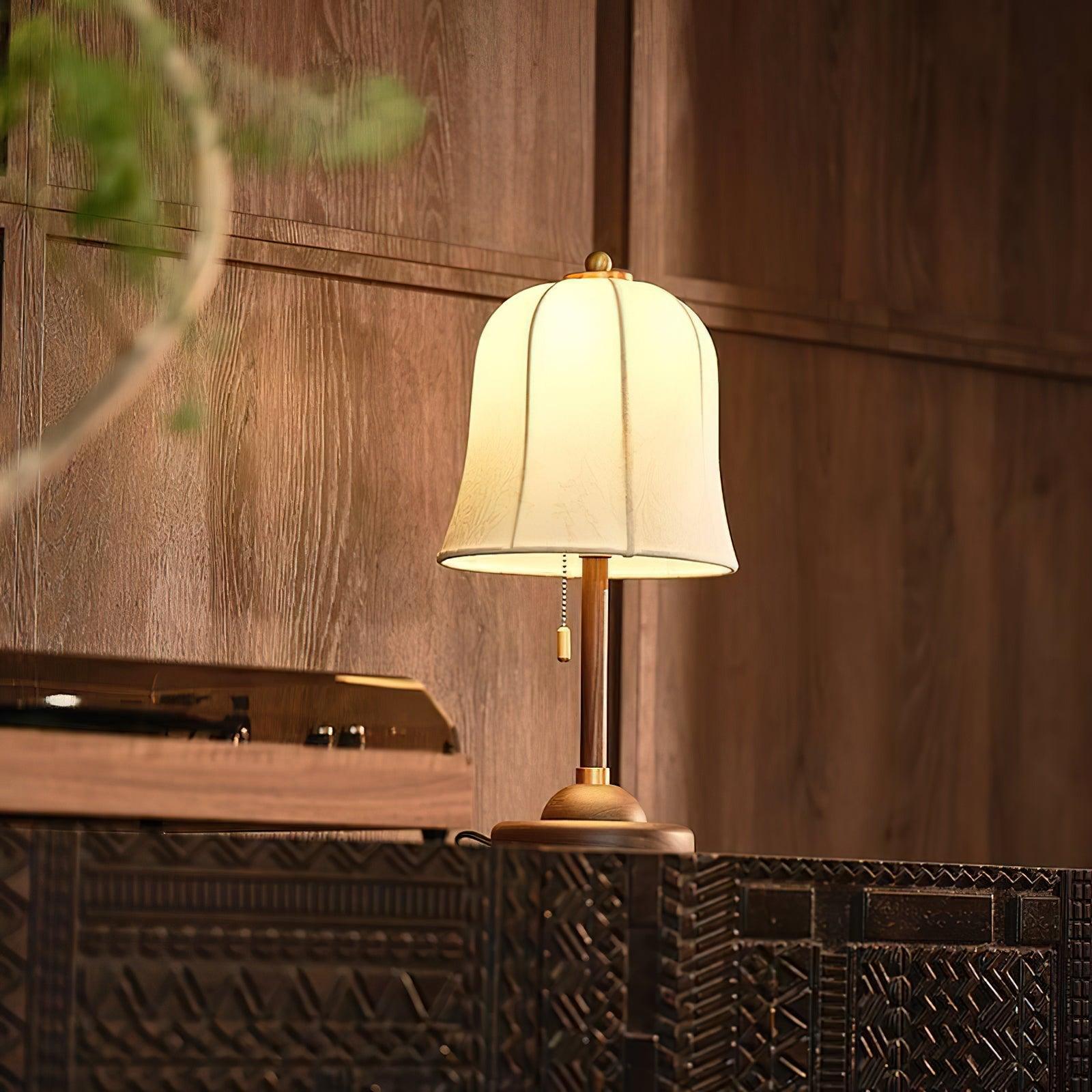 Table Lamp Fabric Shade 8.7 in Copper Walnut Bedroom Nightstand Bedside Reading Light Dimmable Accent Lighting | Thomler
