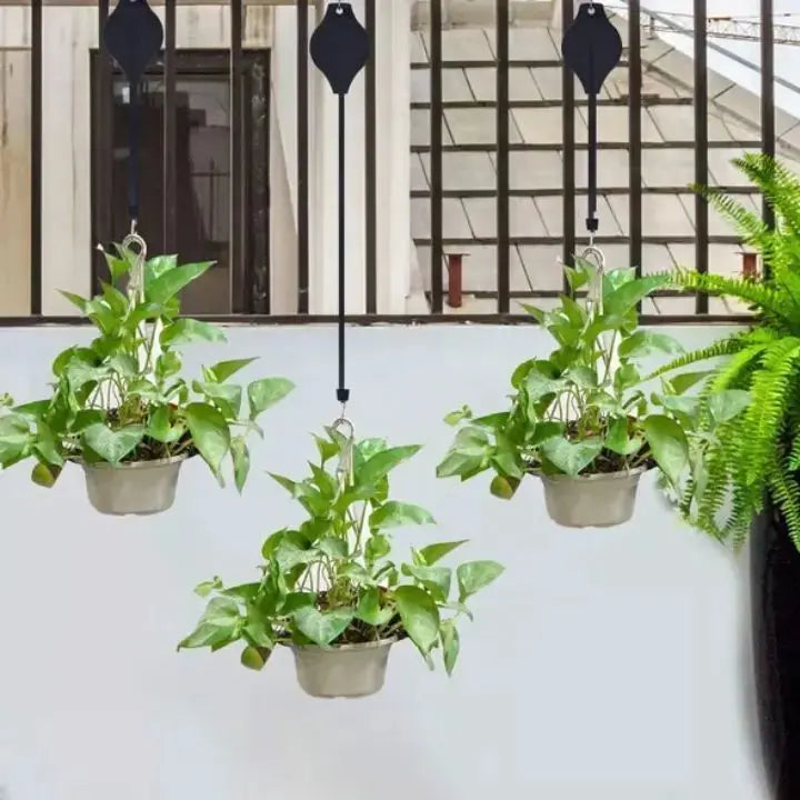 Hanging Plant Pulley System for Indoor & Outdoor Gardens – Adjustable Ceiling Mount Hanger with Steel Cable for Pots & Baskets | Thomler