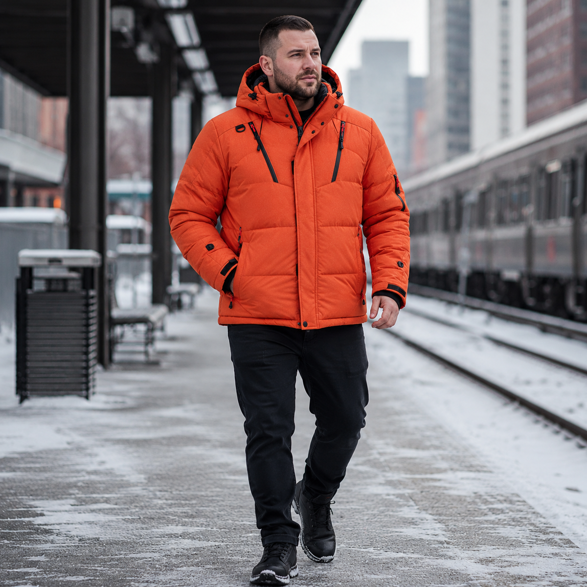 Insulated Winter Parka Jacket with Detachable Hood for Men – Windproof Cold Weather Coat for Outdoor Hiking Camping & Everyday Commuting | Thomler