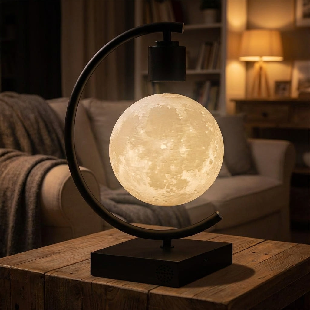 Moon Lamp Metal 14.0 cm 5.5" Black Bedroom Desk Magnetic Levitating LED Night Light Space Decor | Thomler