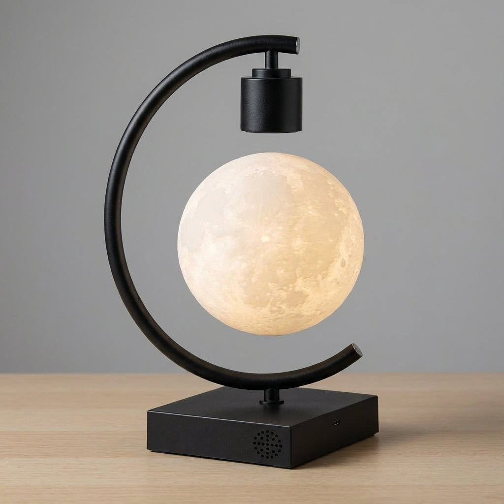 Moon Lamp Metal 14.0 cm 5.5" Black Bedroom Desk Magnetic Levitating LED Night Light Space Decor | Thomler