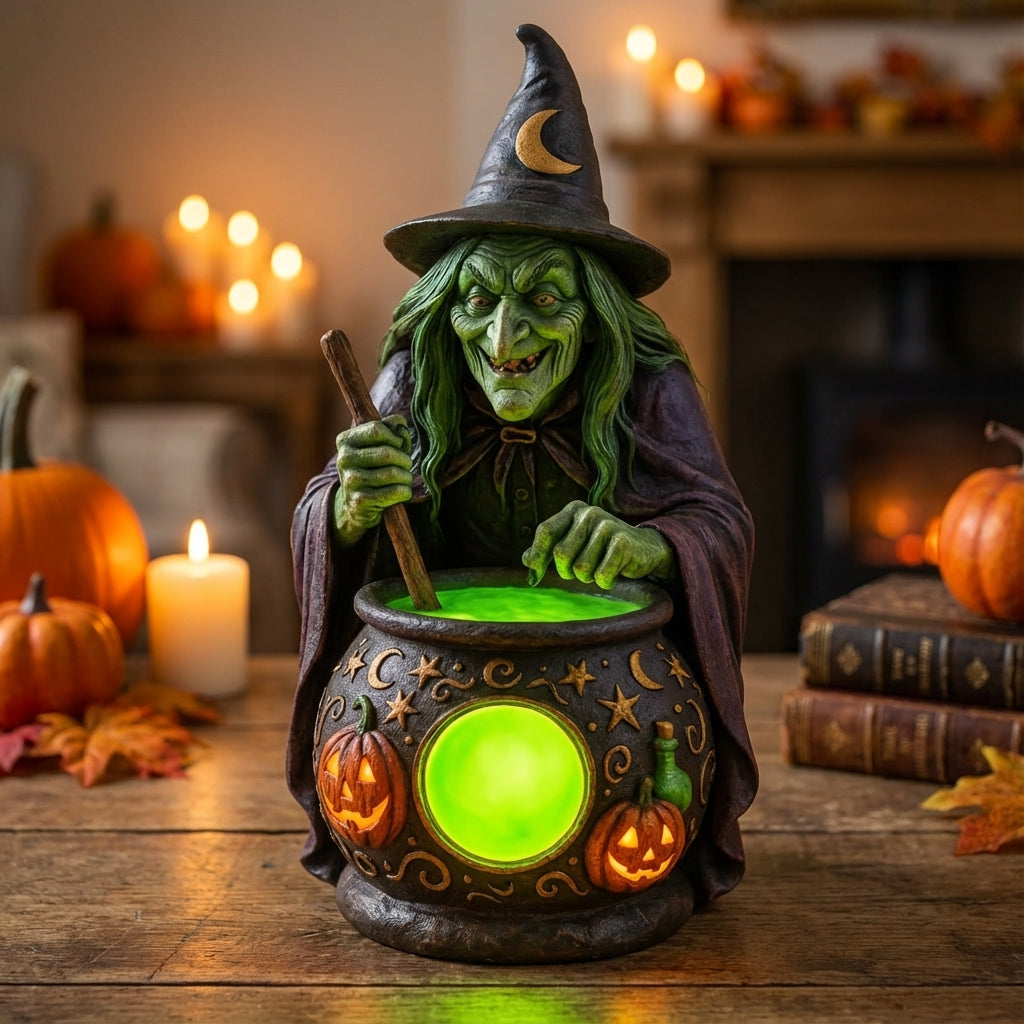 Decorative Lamp Resin 15.0 cm Neon Green Halloween Table Mood Lighting Witch Cauldron USB Fantasy Decoration | Thomler