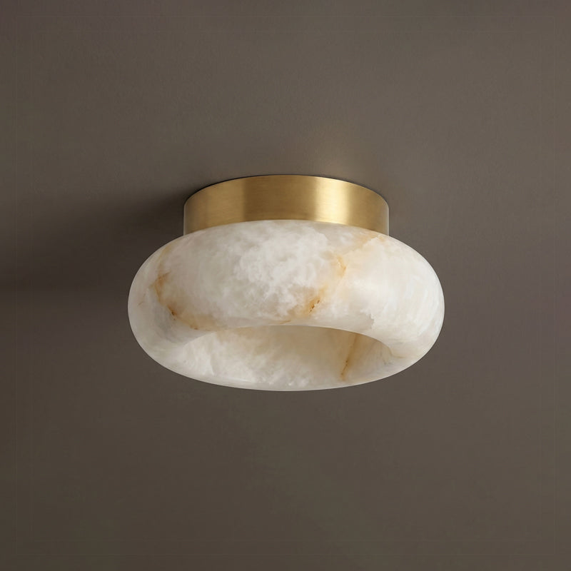 Alabaster LED Ceiling Light – Brass Hardware & Hardwired Flush Mount – 3 Sizes for Every Room | Thomler