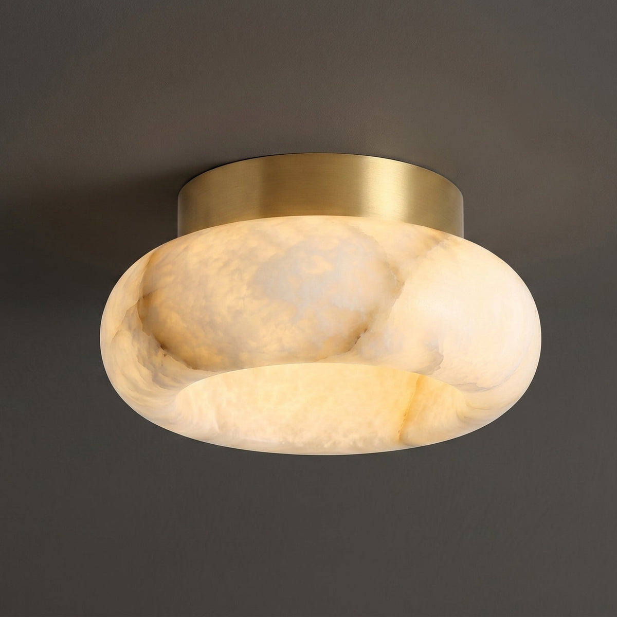 Alabaster LED Ceiling Light – Brass Hardware & Hardwired Flush Mount – 3 Sizes for Every Room | Thomler