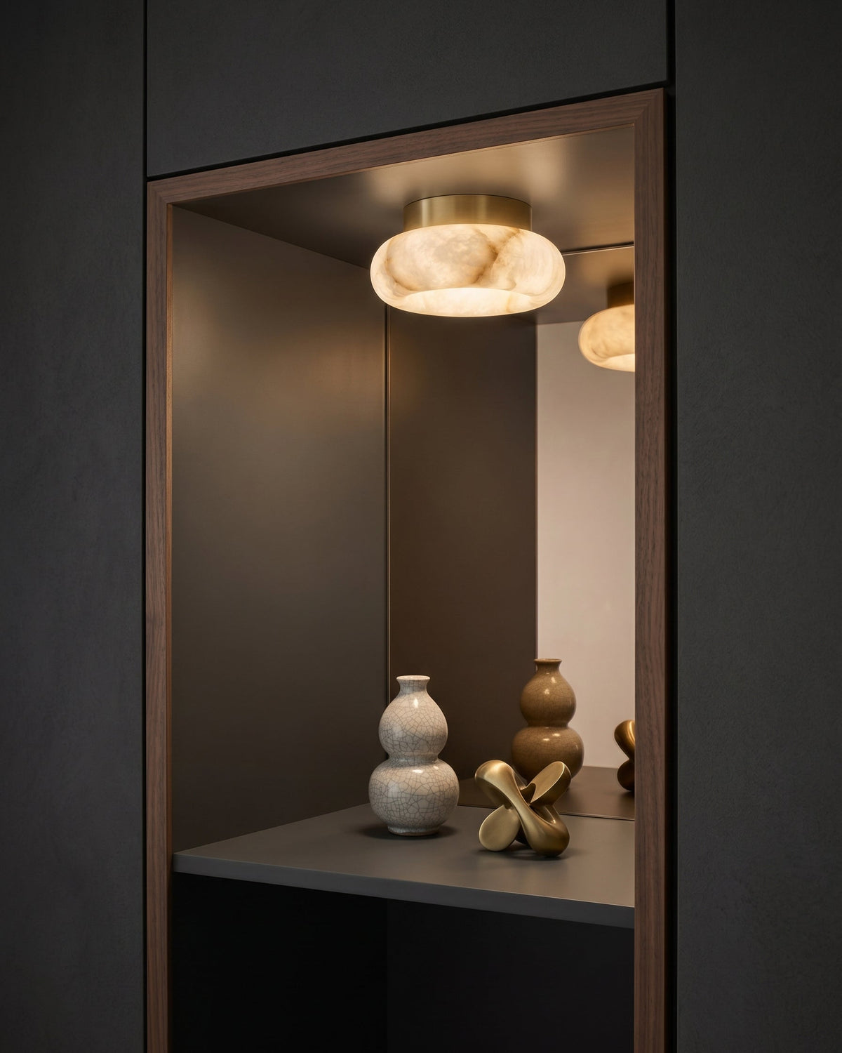 Alabaster LED Ceiling Light – Brass Hardware & Hardwired Flush Mount – 3 Sizes for Every Room | Thomler