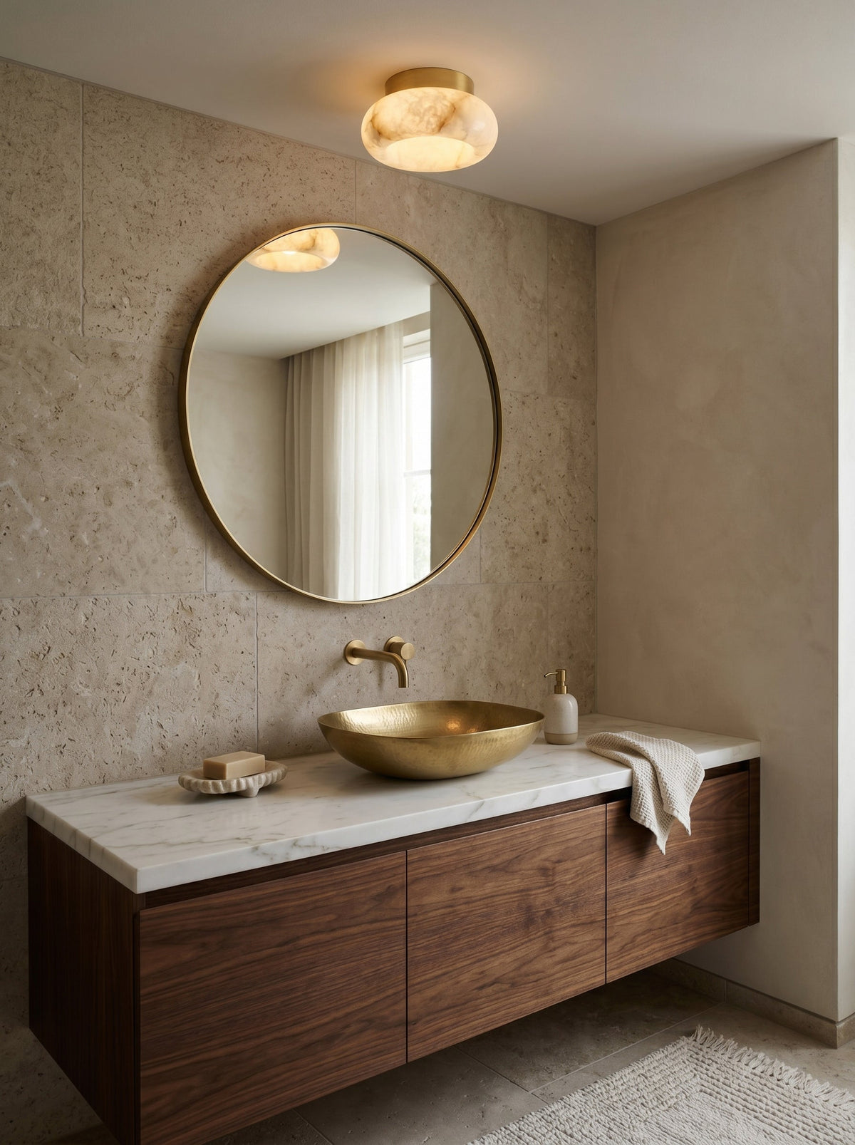 Alabaster LED Ceiling Light – Brass Hardware & Hardwired Flush Mount – 3 Sizes for Every Room | Thomler