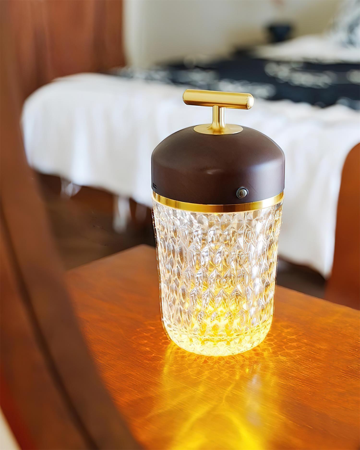 Table Lamp Wood Crystal 11.4 in Portable Walnut Desk Nightstand Lighting USB Warm White | Thomler