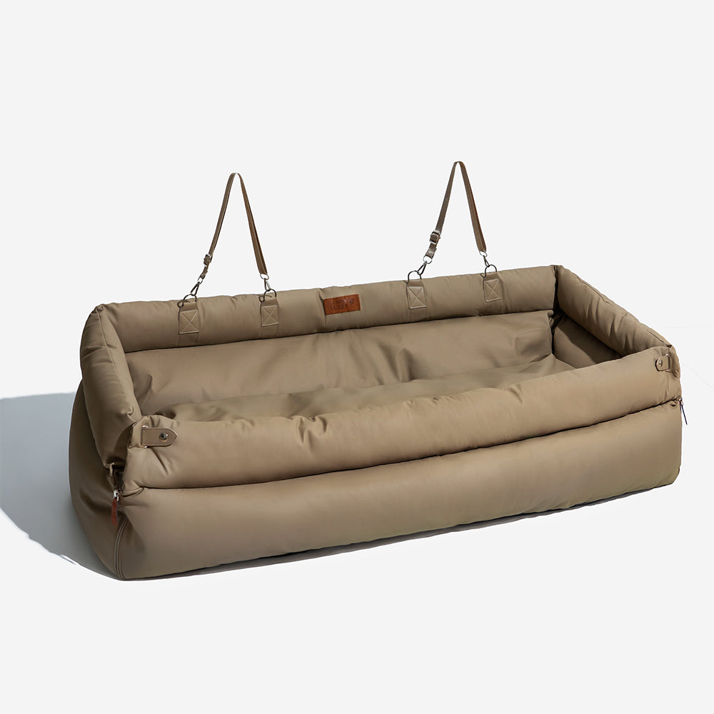 Elevated Pet Car Seat with Cushioned Bolsters for Medium to Large Dogs – Faux Leather Travel Booster Bed for SUVs & Sedans | Thomler