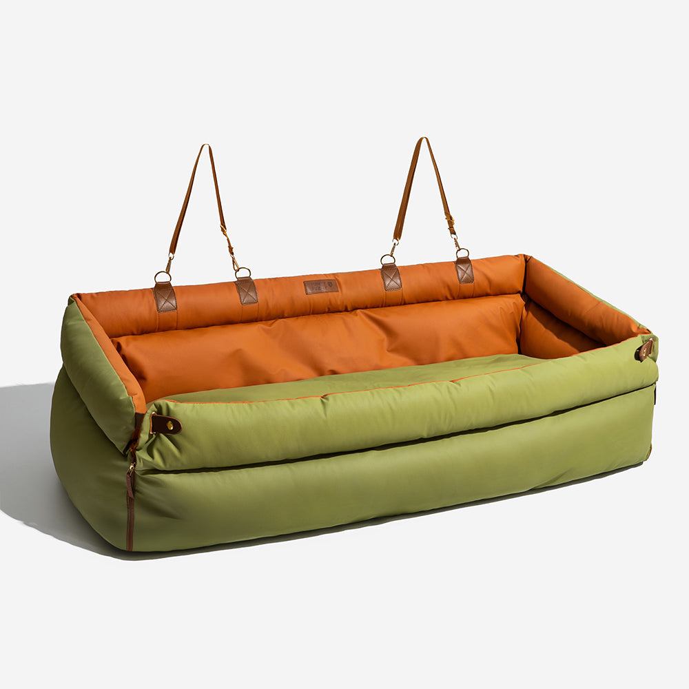 Elevated Pet Car Seat with Cushioned Bolsters for Medium to Large Dogs – Faux Leather Travel Booster Bed for SUVs & Sedans | Thomler