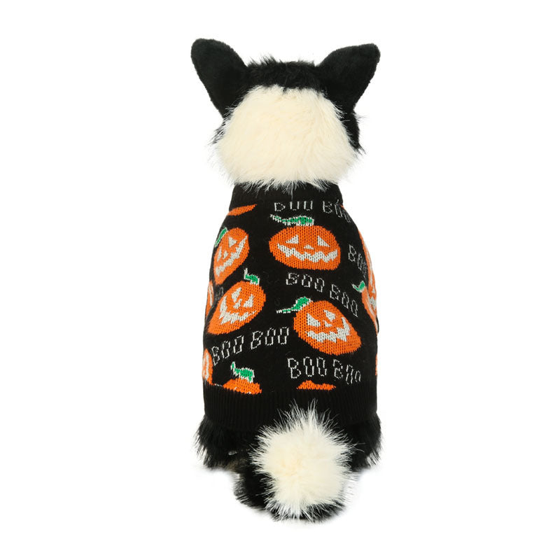 Festive Jack-O'-Lantern Knit Pullover for Dogs & Cats – Soft Seasonal Outfit for Small Pets | Thomler