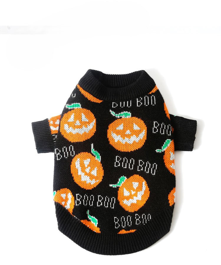 Festive Jack-O'-Lantern Knit Pullover for Dogs & Cats – Soft Seasonal Outfit for Small Pets | Thomler