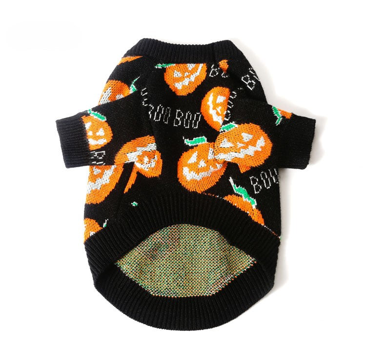 Festive Jack-O'-Lantern Knit Pullover for Dogs & Cats – Soft Seasonal Outfit for Small Pets | Thomler