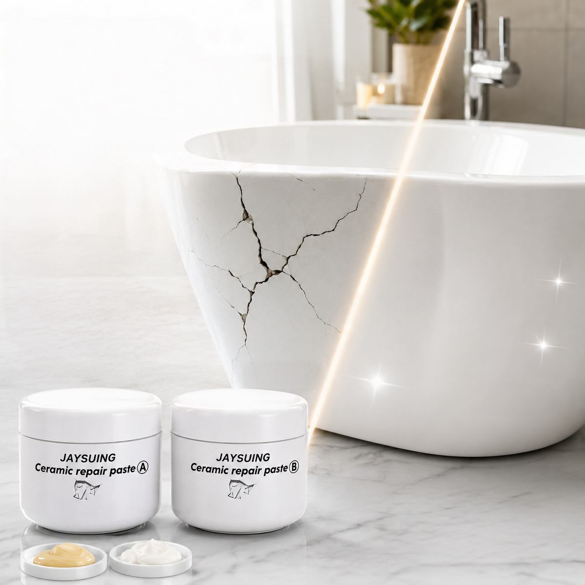 Two-Part Surface Repair Paste for Tiles, Bathtubs, Sinks & Stone – Waterproof Epoxy Fix for Chips, Cracks & Scratches | Thomler