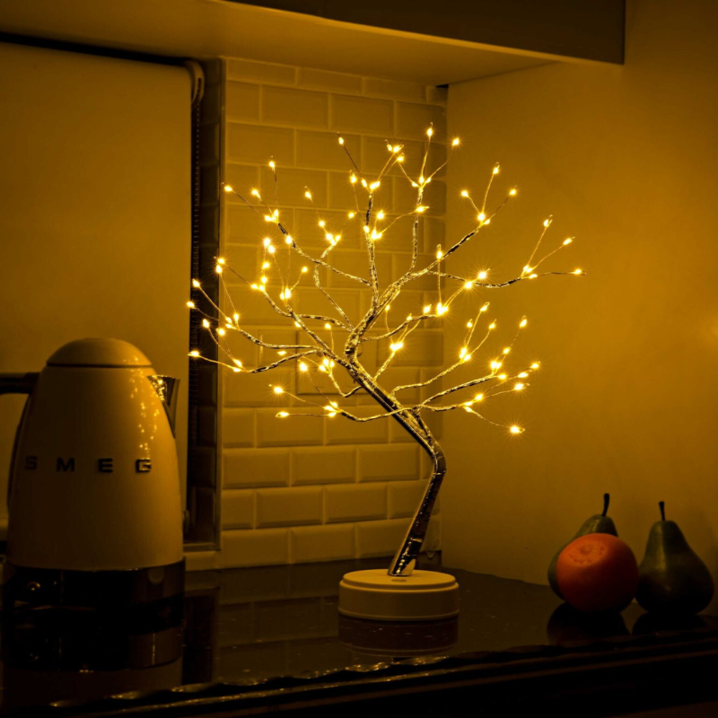LED Tree Light Bonsai Style Decorative Tabletop Lamp Warm Glow Battery & USB Powered Accent Lighting for Bedroom Living Room Desk Home | Thomler