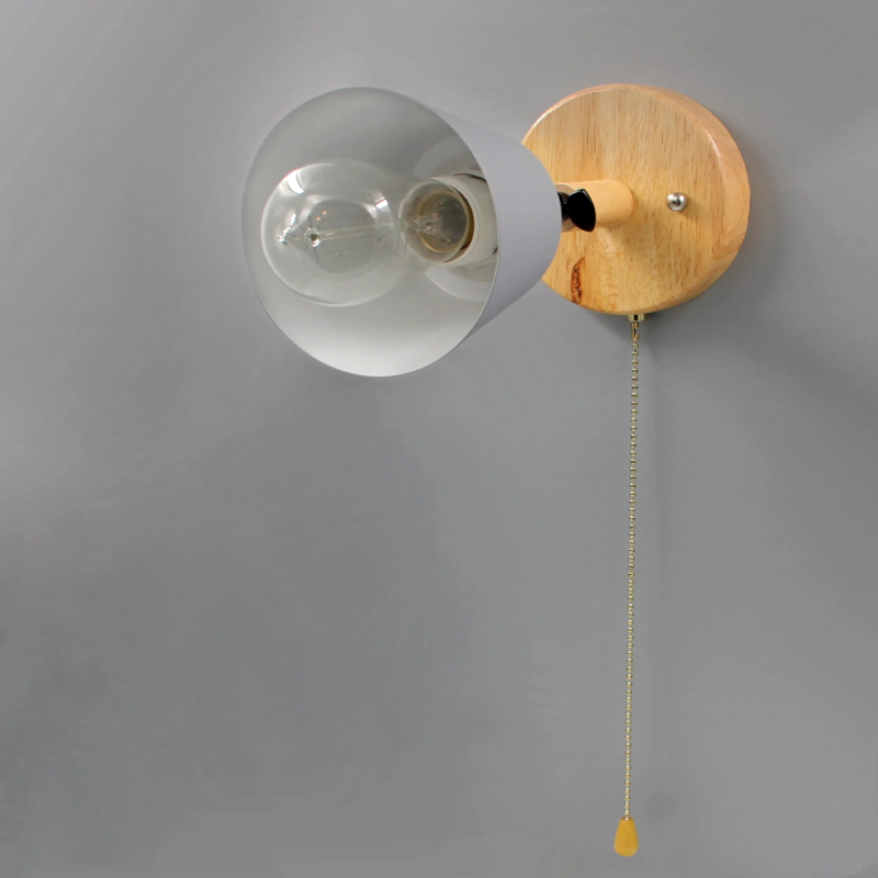 Wall Lamp Wood Metal E27 13.0 cm Pull Switch Bedroom Reading Light Scandinavian Mid Century Adjustable Sconce | Thomler