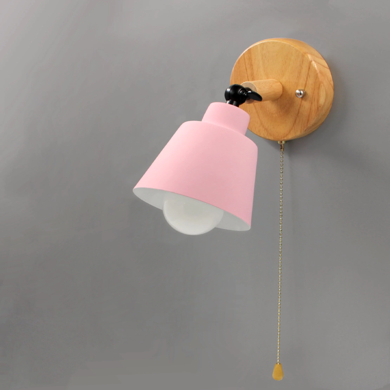Wall Lamp Wood Metal E27 13.0 cm Pull Switch Bedroom Reading Light Scandinavian Mid Century Adjustable Sconce | Thomler