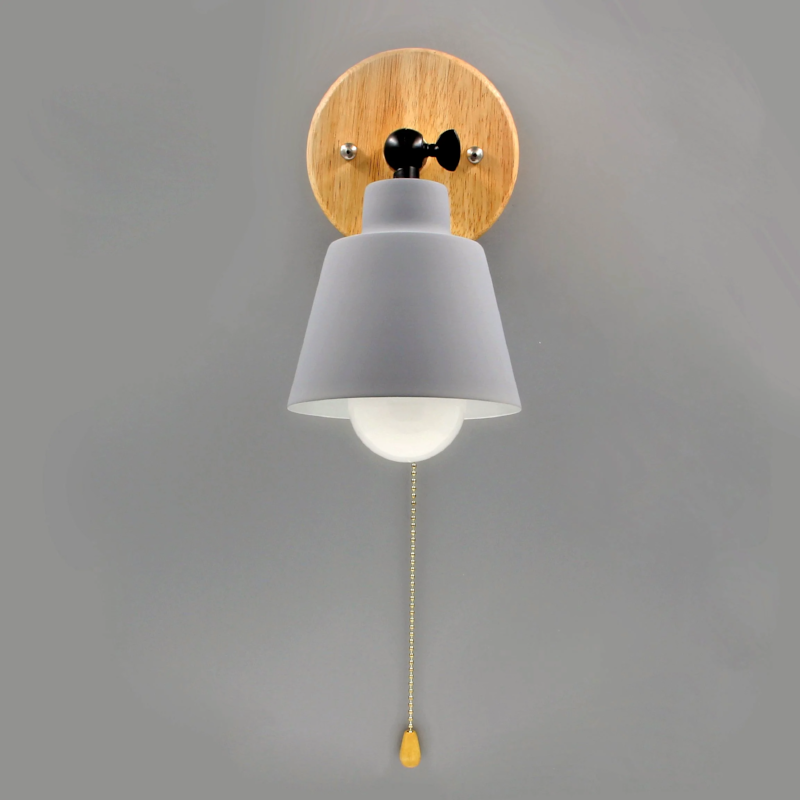 Wall Lamp Wood Metal E27 13.0 cm Pull Switch Bedroom Reading Light Scandinavian Mid Century Adjustable Sconce | Thomler