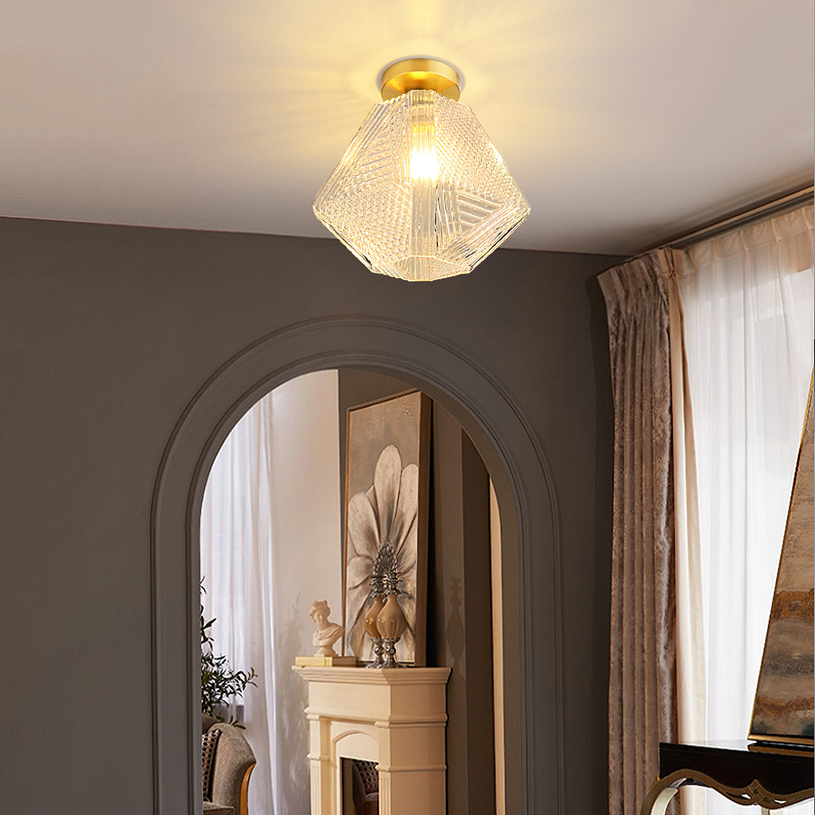 Ceiling Light Brass Diamond Cut 5.9 in Indoor Dining Room Living Room Bedroom Fixture Decorative Pendant | Thomler