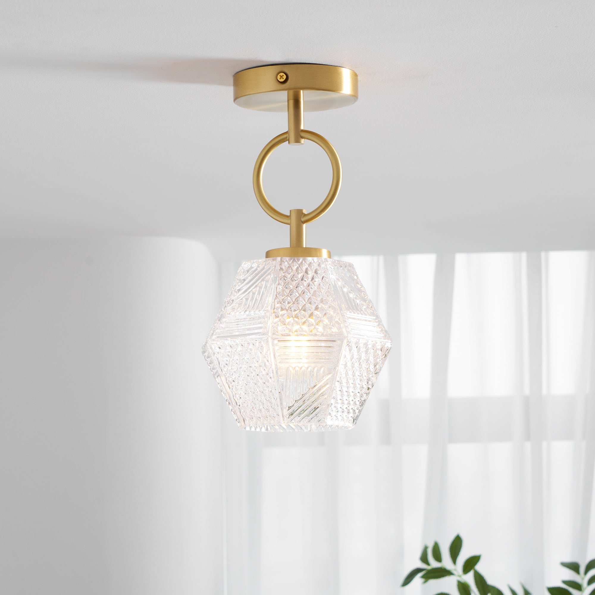 Ceiling Light Brass Diamond Cut 5.9 in Indoor Dining Room Living Room Bedroom Fixture Decorative Pendant | Thomler