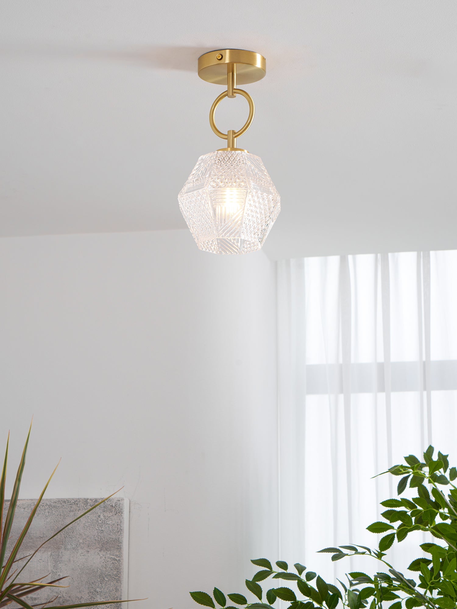 Ceiling Light Brass Diamond Cut 5.9 in Indoor Dining Room Living Room Bedroom Fixture Decorative Pendant | Thomler