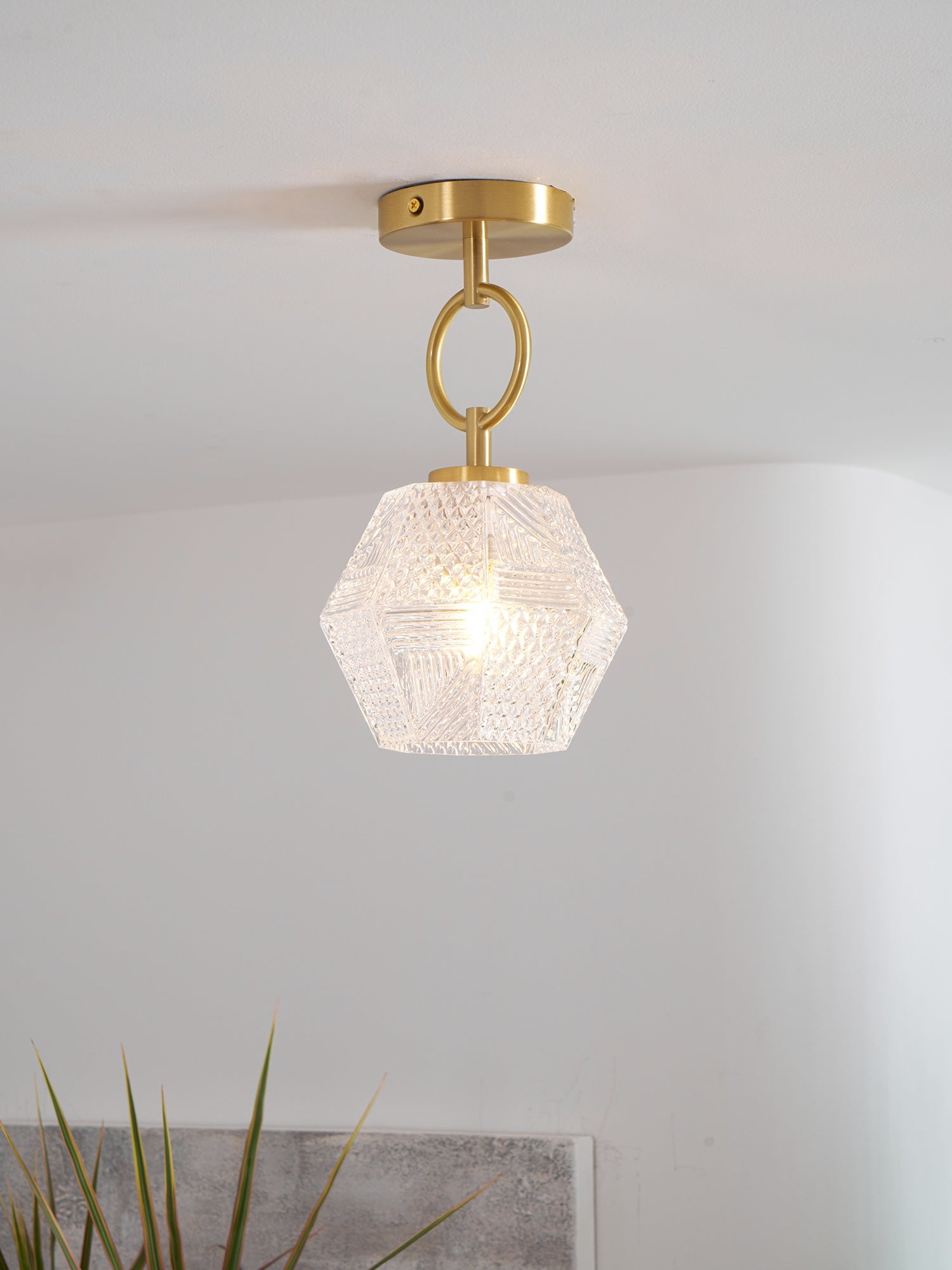 Ceiling Light Brass Diamond Cut 5.9 in Indoor Dining Room Living Room Bedroom Fixture Decorative Pendant | Thomler