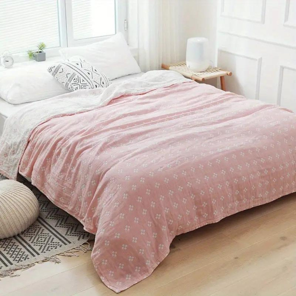 Triple-Layer Cotton Gauze Throw Blanket Lightweight Breathable Geometric Diamond Texture Year-Round Bedding for Twin Full Queen | Thomler